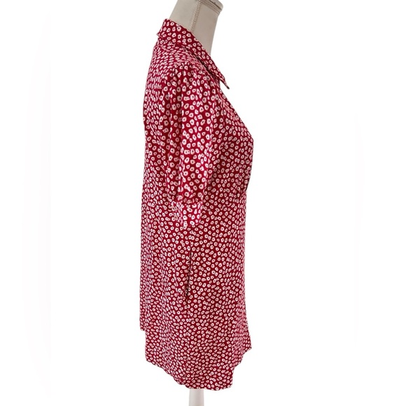 BODEN button down jersey Red Floral mini Dress Size 12P - Picture 6 of 9